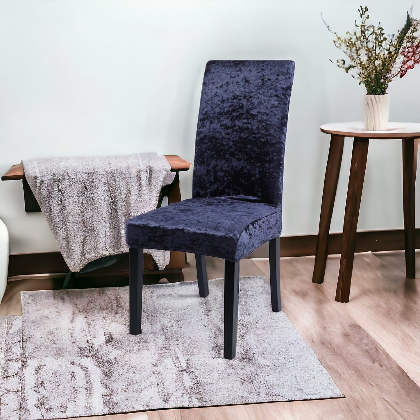 Quirky Hub Premium Wrinkle-Free Stretchable | Washable Plain Velvet Chair Covers| Navy Blue