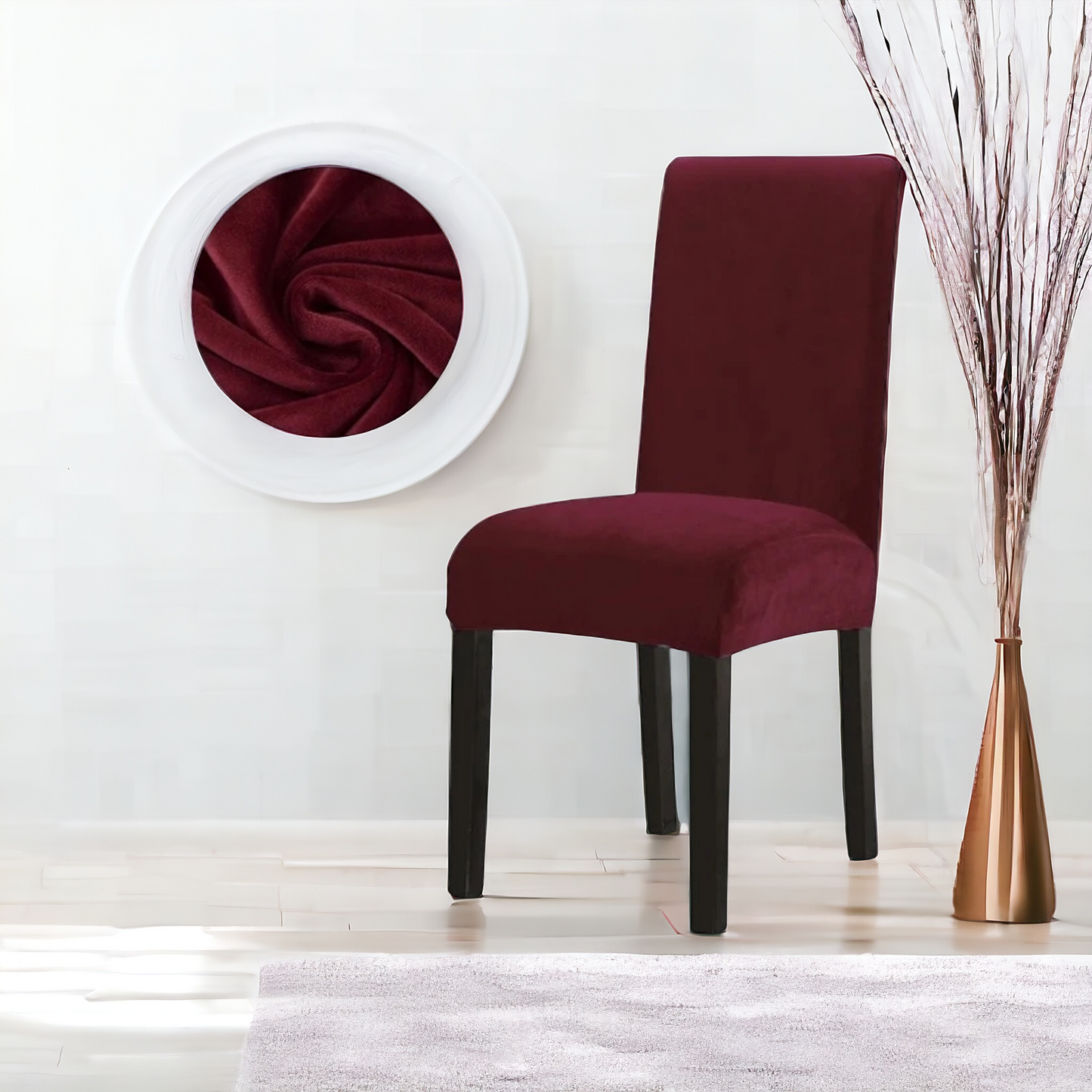 Quirky Hub Premium Wrinkle-Free Stretchable | Washable Plain Velvet Chair Covers, Red-Wine  (QHCC-126)