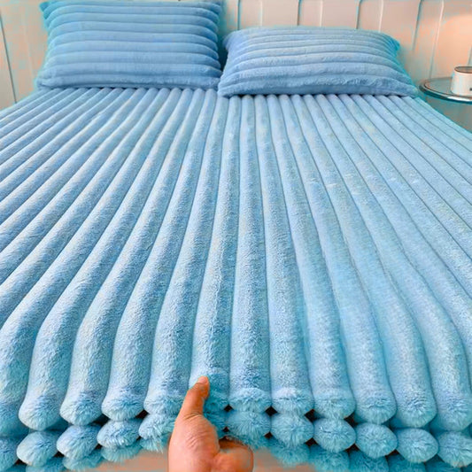 Quirky Hub Luxe Rabbit Fur Fitted Bedsheet – Pastel Blue | King Size 72x78