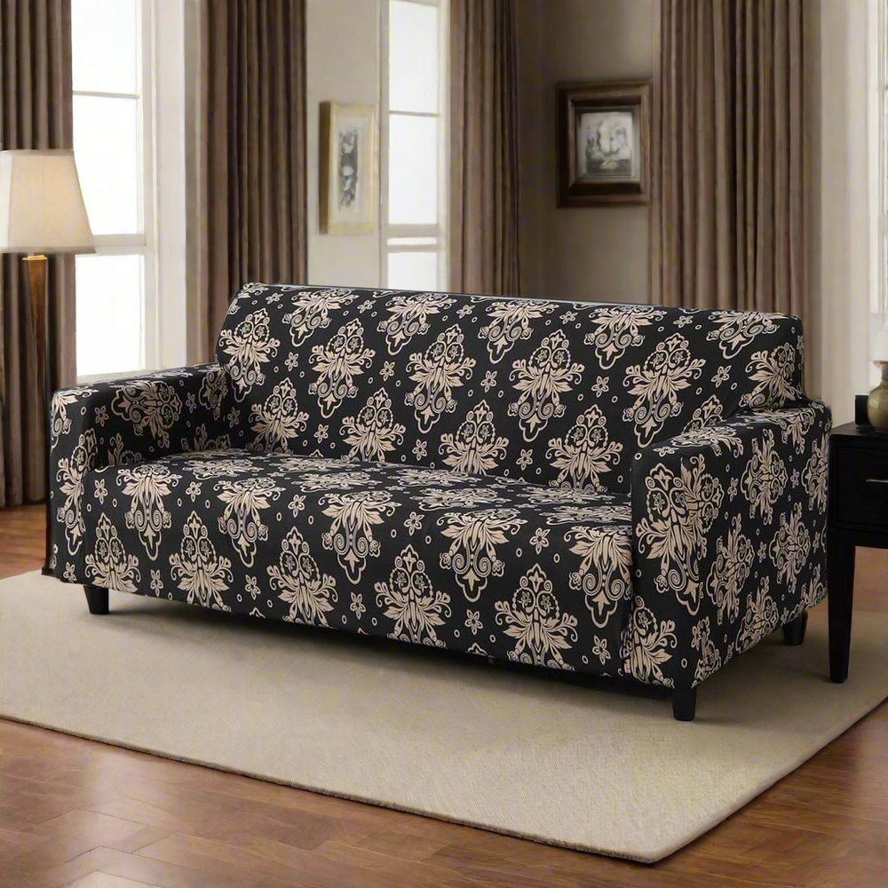 L Shape Quirkyhub Brown Dhamash Strechable Sofa Cover