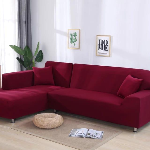 L Shape Quirkyhub Plain Red Strechable Sofa Cover