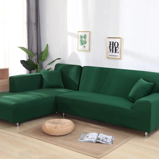 L Shape Quirkyhub Plain Green Strechable Sofa Cover