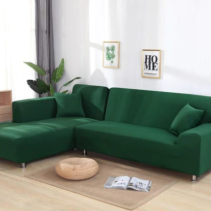 L Shape Quirkyhub Plain Green Strechable Sofa Cover