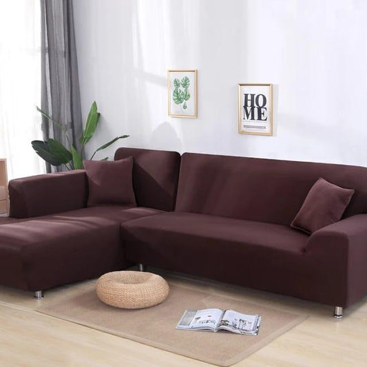 L Shape Quirkyhub Plain Coffee Color Strechable Sofa Cover