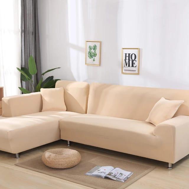 L Shape Quirkyhub Plain Beige Strechable Sofa Cover