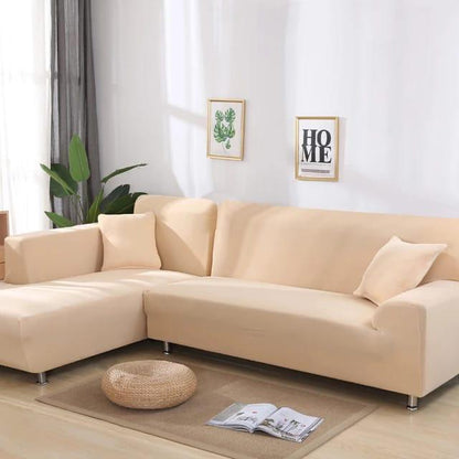 L Shape Quirkyhub Plain Beige Strechable Sofa Cover