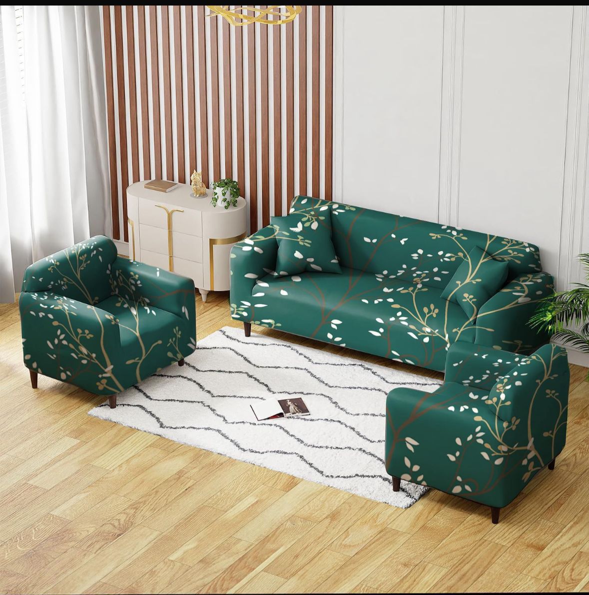 Quirky hub 2025 Green Floral Strechable Sofa Cover