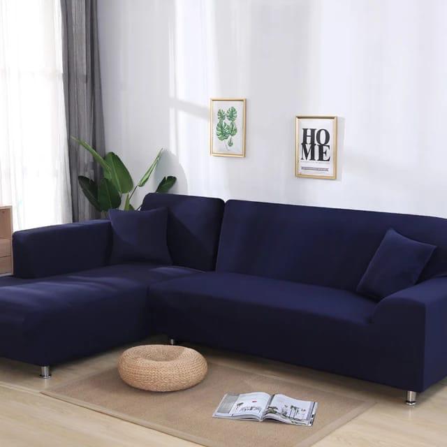 L Shape Quirkyhub Plain Blue Strechable Sofa Cover