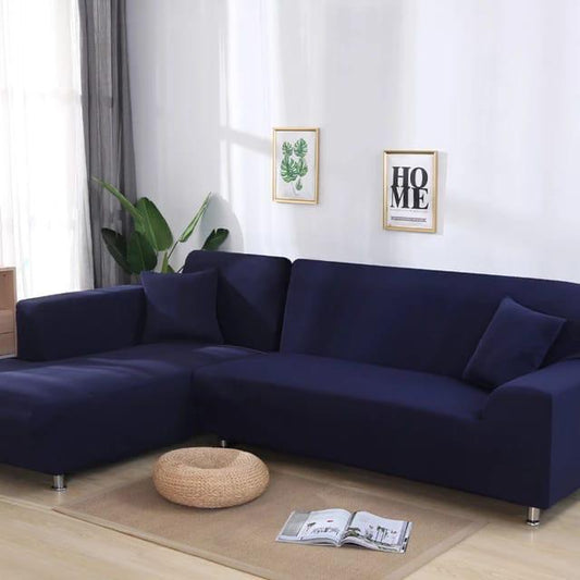 L Shape Quirkyhub Plain Blue Strechable Sofa Cover