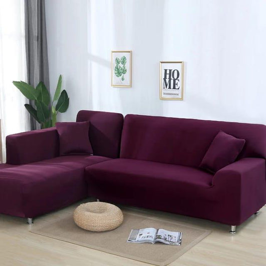 L Shape Quirkyhub Plain Burgundy  Strechable Sofa Cover