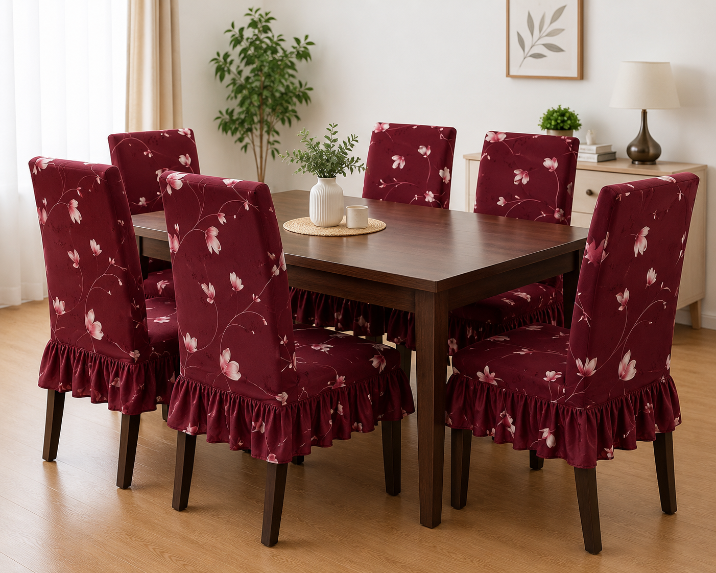 Quirky Hub Premium Frill Dining Chair Cover Set – Stretchable Elastic Washable Chair Slipcovers for Dining Room, Kitchen & Banquet Chairs (Pack of 6)