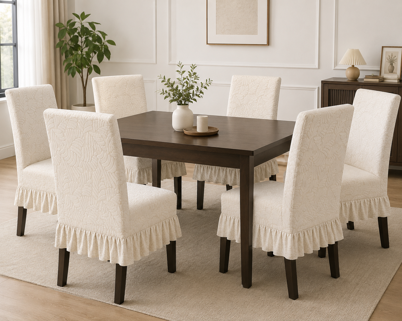 Quirky Hub Premium Frill Dining Chair Cover Set – Stretchable Elastic Washable Chair Slipcovers for Dining Room, Kitchen & Banquet Chairs (Pack of 6)