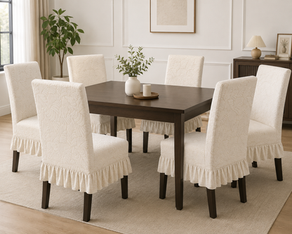 Quirky Hub Premium Frill Dining Chair Cover Set – Stretchable Elastic Washable Chair Slipcovers for Dining Room, Kitchen & Banquet Chairs (Pack of 6)
