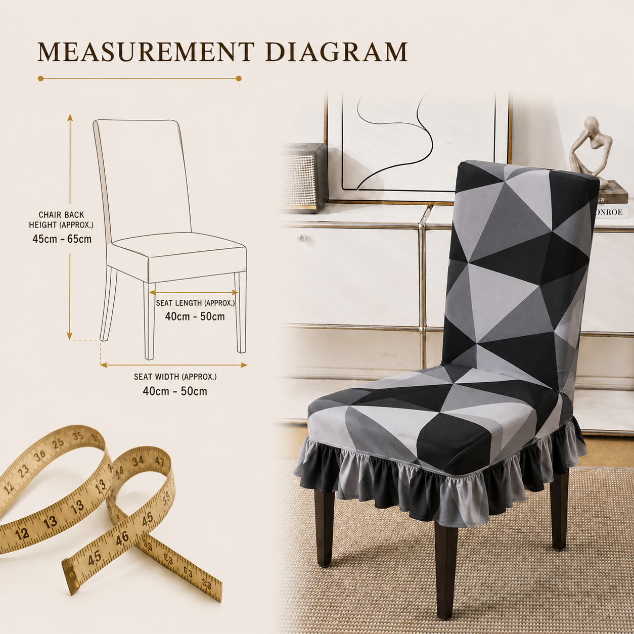 Quirky Hub Decorative Frill Dining Chair Cover Set – Premium Washable Stretch Chair Covers with Elastic Fit