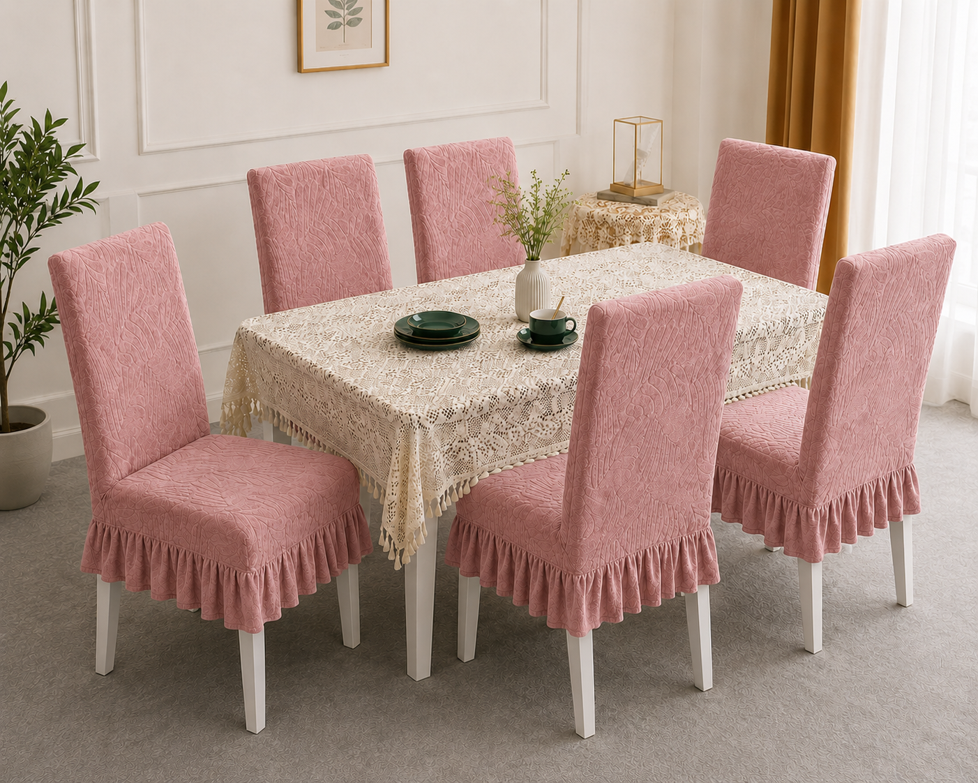 Quirkyhub Jacquard Dining Premium Frill Chair Cover