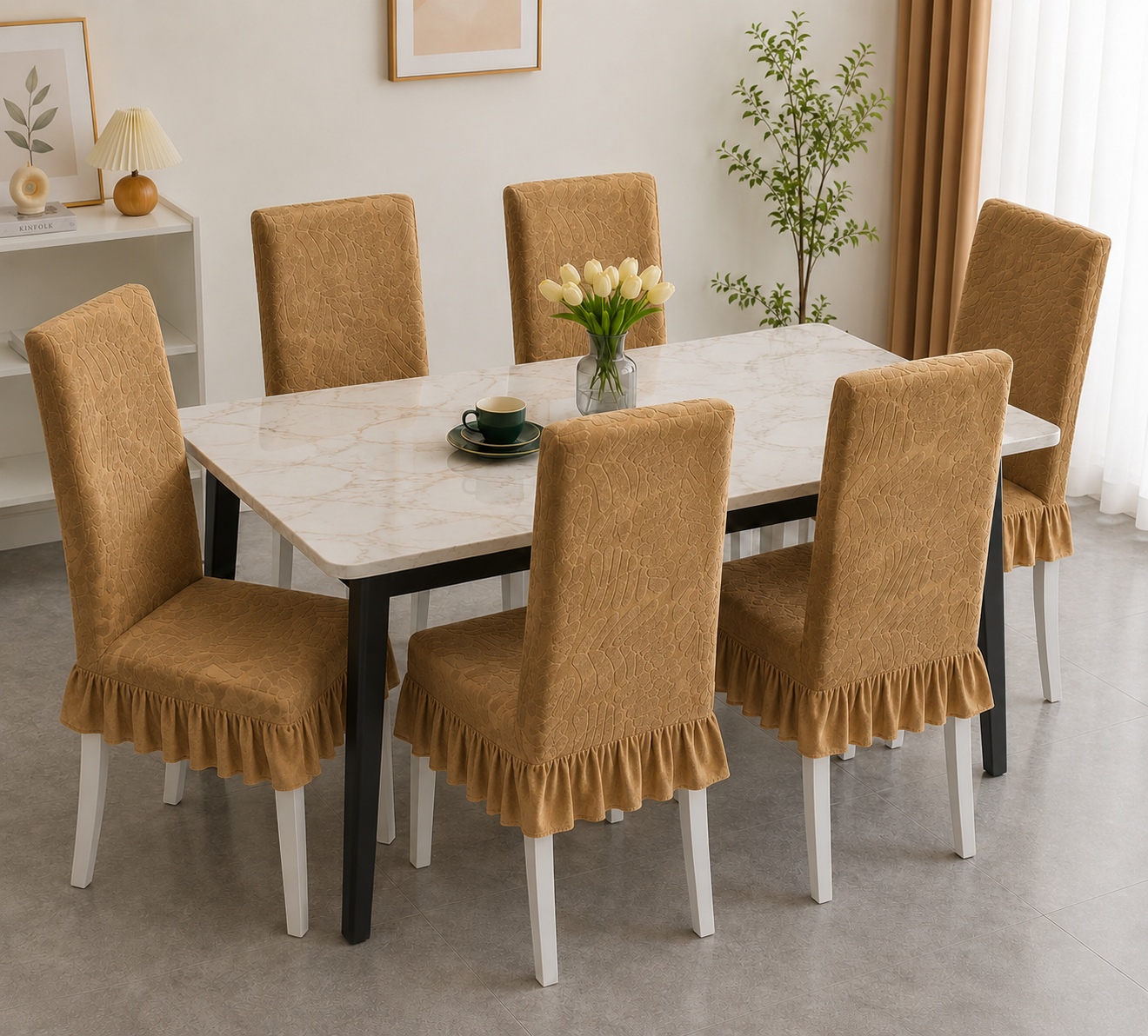 Quirkyhub Pollar Jacquard Dining Premium Frill Chair Cover