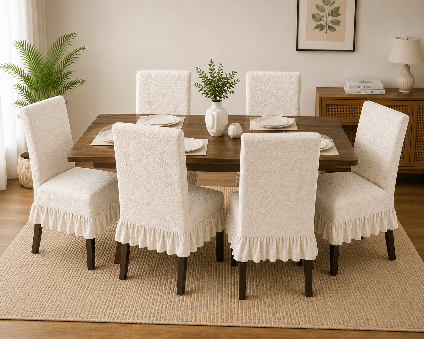 Quirkyhub Jacquard Dining Premium Frill Chair Cover