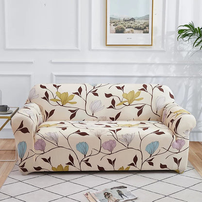 L Shape Quirkyhub White Flower Strechable Sofa Cover