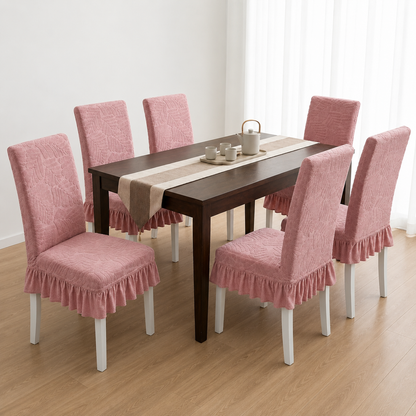 Quirky Hub Premium Frill Dining Chair Cover Set – Stretchable Elastic Washable Chair Slipcovers for Dining Room, Kitchen & Banquet Chairs (Pack of 6)