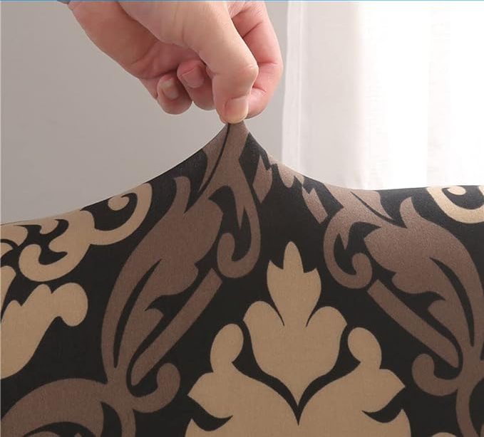Quirky Hub Premium Wrinkle-Free | Elastic Stretchable | Washable|Velevet Chair Covers Brown Damask (QHCC-128)