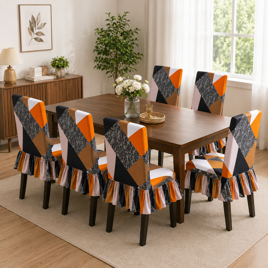 Quirky Hub Premium Frill Dining Chair Cover Set – Stretchable Elastic Washable Chair Slipcovers for Dining Room, Kitchen & Banquet Chairs (Pack of 6)
