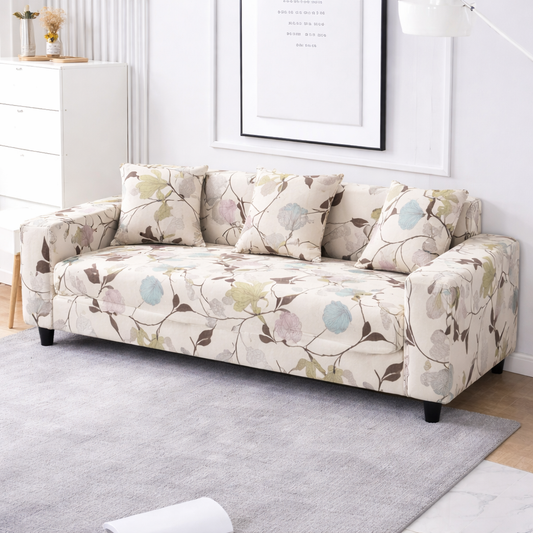 Quirky Hub Premium Wrinkle-Free Stretchable | Elastic Universal Stretchable Sofa Cover White Flower