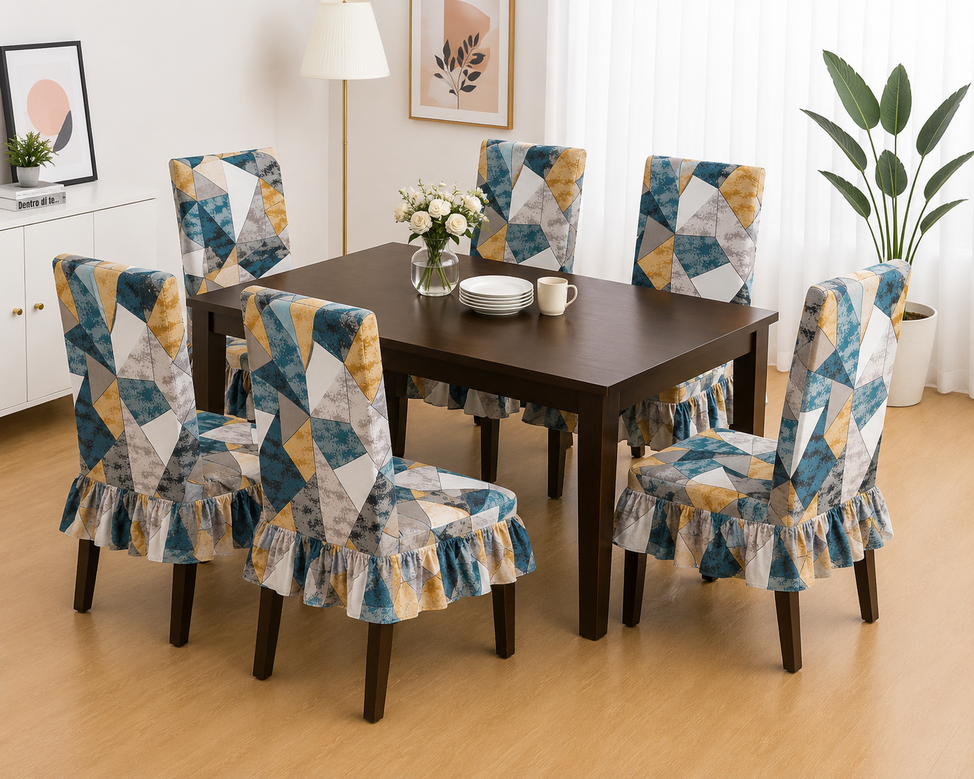 Quirky Hub Premium Frill Dining Chair Cover Set – Stretchable Elastic Washable Chair Slipcovers for Dining Room, Kitchen & Banquet Chairs (Pack of 6) (Copy)