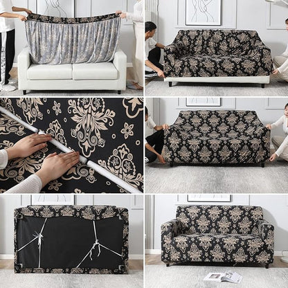 L Shape Quirkyhub Brown Dhamash Strechable Sofa Cover