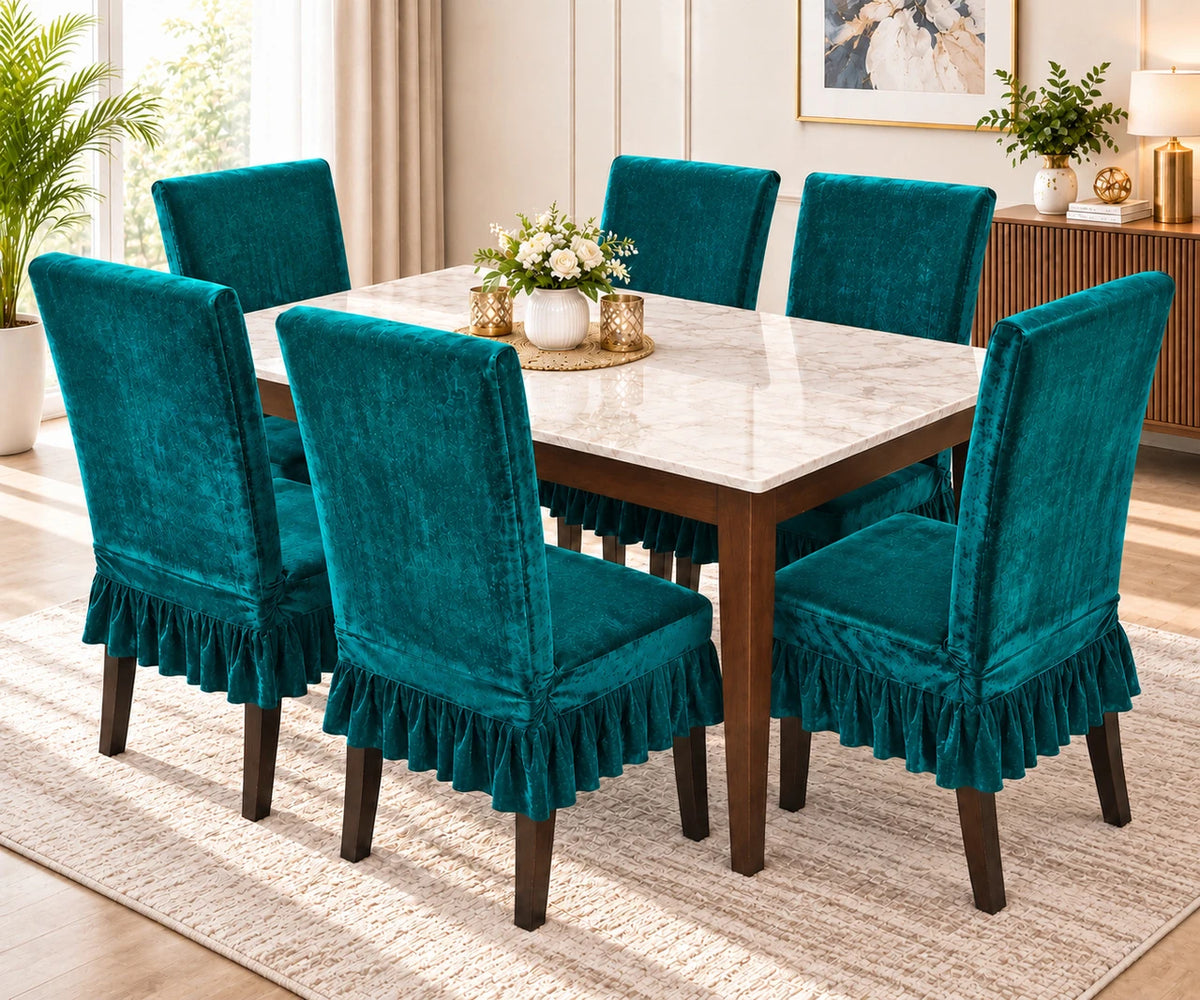 Jacquard Frill Dining Chair Cover Set – 6 Colours, Packs of 4/6/8