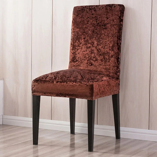 Quirky Hub Premium Wrinkle-Free Stretchable | Washable Plain Velvet Chair Covers , Crushed Velvet Brown