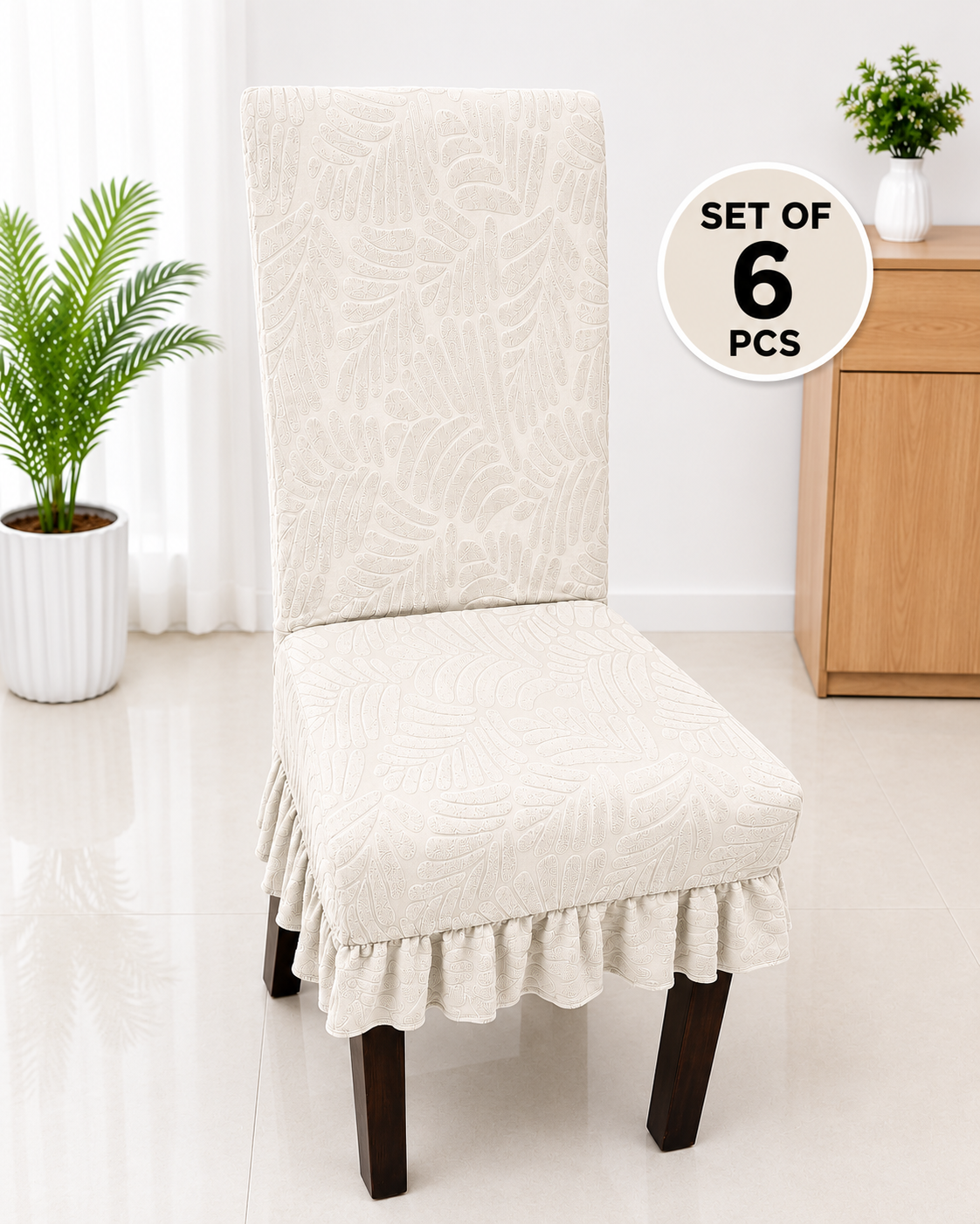 Quirky Hub Premium Frill Dining Chair Cover Set – Stretchable Elastic Washable Chair Slipcovers for Dining Room, Kitchen & Banquet Chairs (Pack of 6)