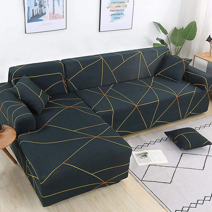 L Shape Premium Extensible Sofa Cover gold prism - Fab Home Decor - Sofa Cover