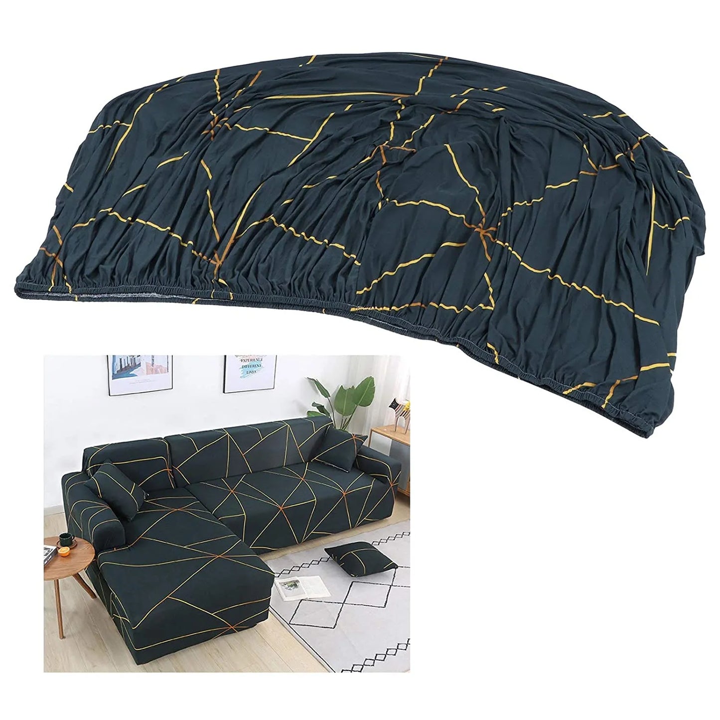 L Shape Premium Extensible Sofa Cover gold prism - Fab Home Decor - Sofa Cover