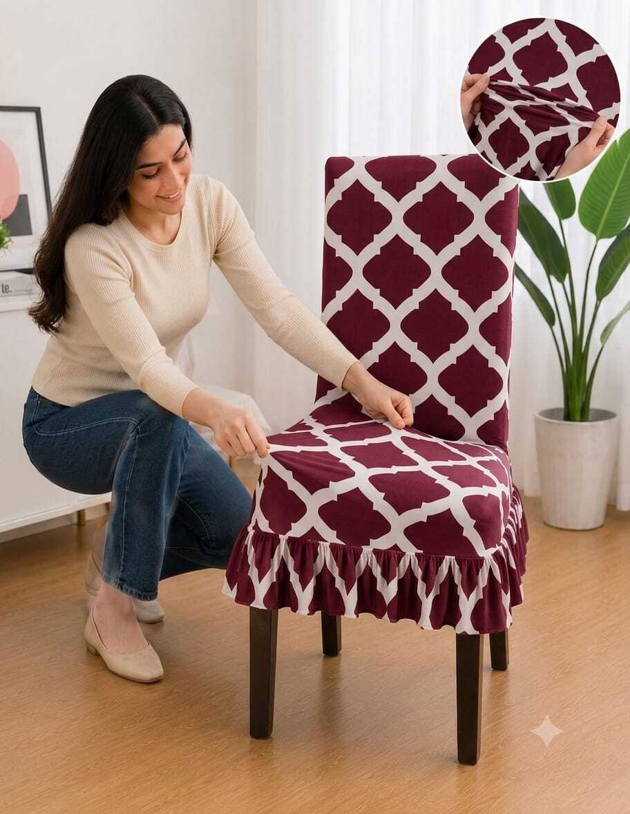 Quirky Hub Decorative Frill Dining Chair Cover Set – Premium Washable Stretch Chair Covers with Elastic Fit (Copy) (Copy) (Copy)