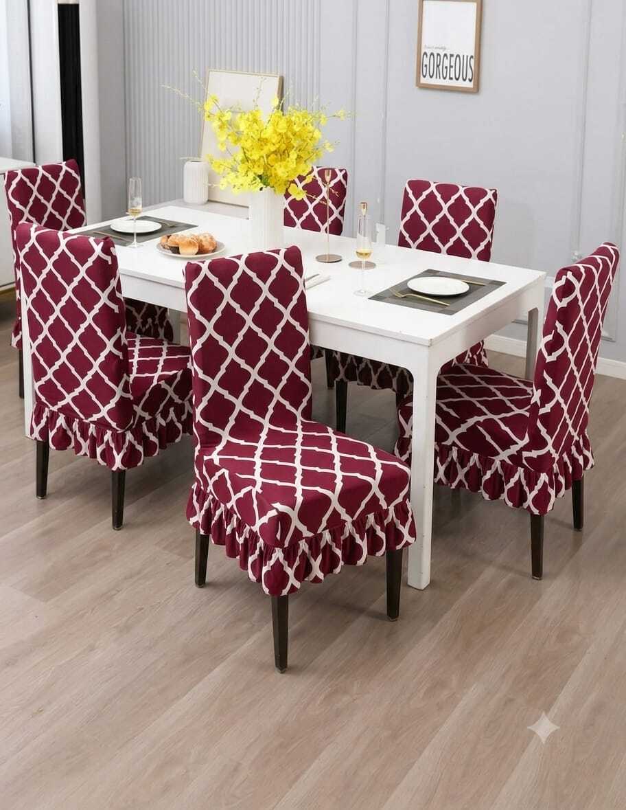 Red Diamond Frill Dining Chair Cover Set – Washable Stretch Fit