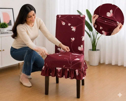Quirky Hub Premium Frill Dining Chair Cover Set – Stretchable Elastic Washable Chair Slipcovers for Dining Room, Kitchen & Banquet Chairs (Pack of 6)