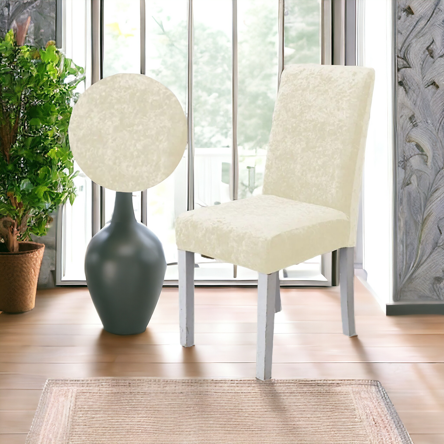 Quirky Hub Premium Wrinkle-Free Stretchable | Washable Plain Velvet Chair Covers | Cream (QHCC-094)