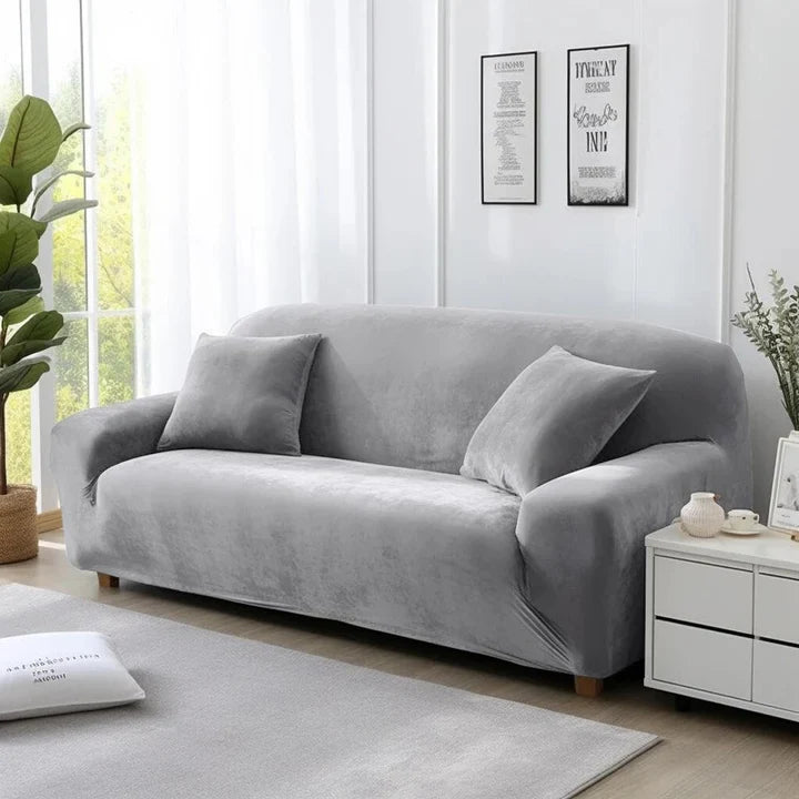 QuirkyHub Premium Velvet Sofa Cover – Wrinkle-Free, Stretchable, Crushed Elegance (Grey )